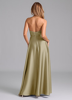 Azazie Tessie Vestidos de damas de honor Vestido de Musgo Verde de Satén Elástico de Corte en A con Plisado image2