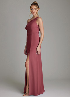 Azazie Aylin Bridesmaid Dresses Merlot Sheath Off the Shoulder Chiffon Dress image5