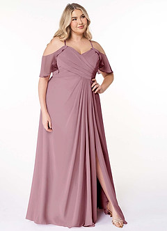 Azazie Dakota Bridesmaid Dresses Vintage Mauve A-Line V-Neck Pleated Chiffon Dress image11