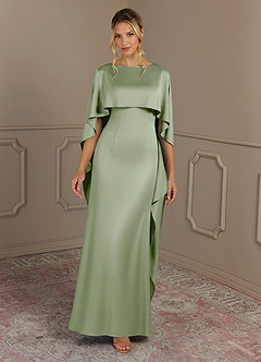 Azazie Eli Mother of the Bride Dresses Dusty Sage Sheath Boatneck Stretch Satin Dress image4