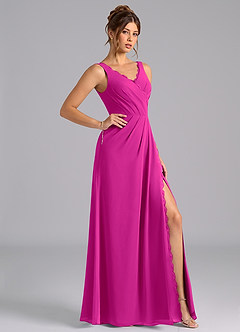 Azazie Bernice Bridesmaid Dresses Fuchsia A-Line Pleated Chiffon Dress image3