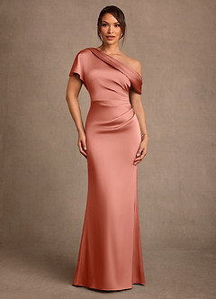 Azazie Rutha Kleider für die Brautmutter Etui One-Shoulder Stretch-Satin Kleid Lachsrosa image1