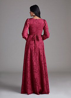 Azazie Leonia Bridesmaid Dresses Burgundy A-Line Long Sleeve Floral Burnout Dress image3