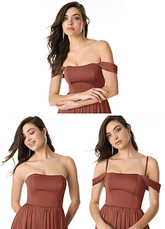 Azazie Morana Final Sale Auburn A-Line Off the Shoulder Stretch Satin Convertible Dress image10
