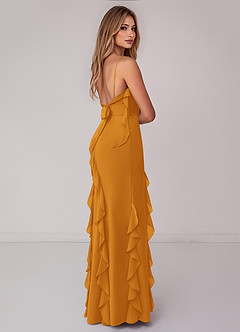Azazie Malia Bridesmaid Dresses Butterscotch Sheath Ruched Chiffon Dress image5