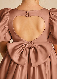 Azazie Muffin Flower Girl Dresses Bronzer A-Line with Sleeves Matte Satin Dress image4