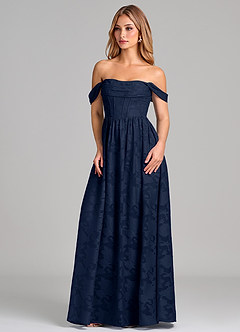 Azazie Hattie Brudtärnklänningar Klä av A-Linje i Blommig Utbrändhet Korsett Mörk Marinblå image3