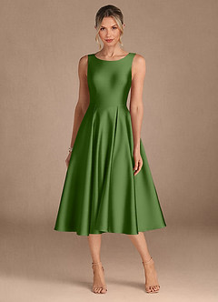 Azazie Fulton Moeder van de bruid jurken A-Lijn Jurk van Stretch Satijn Geplooid Basilicum image5