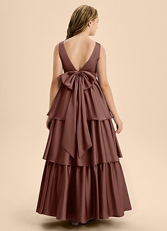 Azazie Meadowyn Junior Espresso A-Line Bow Stretch Satin Dress image2