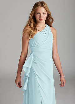 Azazie Maive Junior Sea Glass A-Line Pleated Chiffon Dress image4