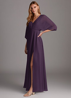 Azazie Rebecca Final Sale Black A-Line V-Neck Long Sleeve Chiffon Dress image4