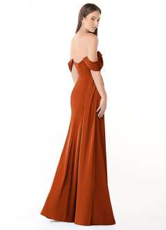 Azazie Amyra Vestidos de damas de honor Vestido de Naranja Quemada de Satén Elástico de Corte Recto Convertible con Vestidos sin tirantes image5