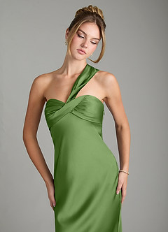 Azazie Margot Bridesmaid Dresses Basil Sheath One Shoulder Stretch Satin Dress image3