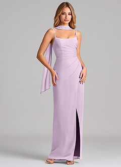 Azazie Calandra Bridesmaid Dresses Frosted Lilac Sheath Pleated Chiffon Dress image1