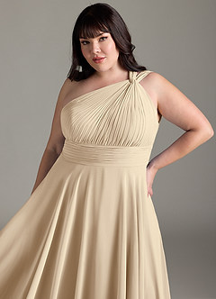 Azazie Charlize Bridesmaid Dresses Champagne A-Line One Shoulder Chiffon Dress image12