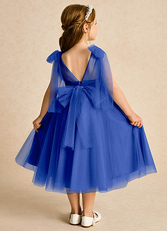 Azazie Dori Robe Demoiselle D'honneur Fillette Robe Trapèze en Tulle Rayé Bleu Roi image1