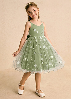 Azazie Junebug Blumenmädchenkleider Ballkleid Spaghetti Riemen Tüll Kleid Pistazie image2