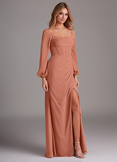 Azazie Charissa Bridesmaid Dresses MAI TAI Sheath Long Sleeve Chiffon Dress image5