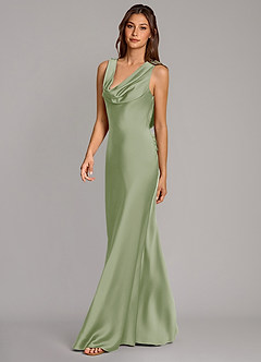 Azazie Cheryl Bridesmaid Dresses Dusty Sage Mermaid Stretch Satin Dress image3