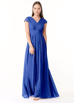 Azazie Organa Bridesmaid Dresses Royal Blue A-Line Pleated Chiffon Dress image1