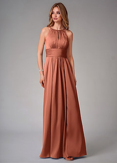 Azazie Bonnie Bridesmaid Dresses Clay A-Line Pleated Stretch Satin Dress image6