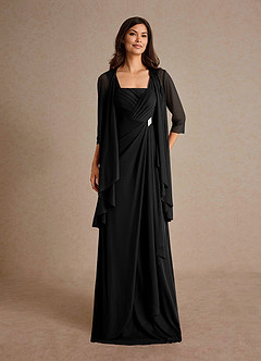 Azazie Clinton Mother of the Bride Dresses Black A-Line Pleated Mesh Dress image4