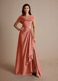 Azazie Branford Abiti per la Madre della Sposa Abito A-Line in Raso Elasticizzato Plissettato Salmone Rosa image5