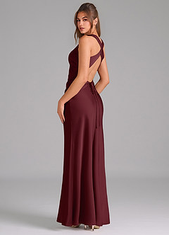 Azazie Evadne Bridesmaid Dresses Cabernet A-Line Pleated Stretch Satin Dress image5