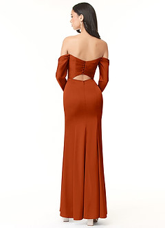 Azazie Hallie Bridesmaid Dresses Paprika Sheath Off-The-Shoulder Long Sleeve Stretch Satin Convertible Dress image4
