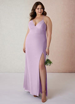 Azazie Becca Bridesmaid Dresses Frosted Lilac Sheath V-Neck Chiffon Dress image7