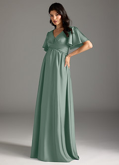 Azazie Verna Maternity Bridesmaid Dresses A-Line Ruched Stretch Satin Floor-Length Dress image4