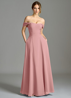 Azazie Oasis Bridesmaid Dresses Dusty Rose A-Line with Pockets Chiffon Dress image2