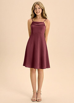 Azazie Anselie Junior Linia A Pofałdowany Satyna elastyczna Mini Młodsza druhna Sukienka image5