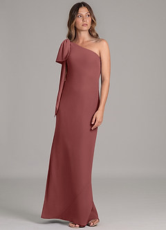 Azazie Capri Vestidos de damas de honor Vestido de Amatista de Gasa de Corte en A con Hombro unilateral image5