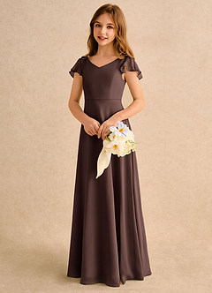 Azazie Nari Girls Formal Flower Girl Dresses Ganache A-Line with Sleeves Chiffon Dress image3