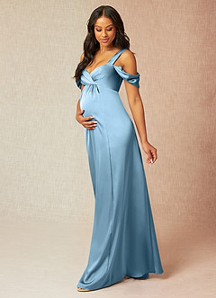 Azazie Rhea Abiti da damigella d'onore premaman Abito A-Line Plissettato a Spalla Scoperta Raso Elasticizzato Floor-Length image4