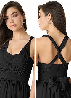 Azazie Olani Bridesmaid Dresses Black A-Line Off the Shoulder Chiffon Convertible Dress image5