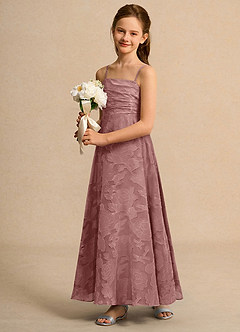 Azazie Pebbles Girls Formal Venta Final Vestido de Rosa Polvorienta de Devorado Floral de Corte en A con Plisado image5