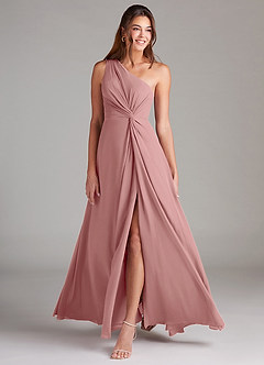 Azazie Brooke Bridesmaid Dresses Dusty Rose A-Line One Shoulder Chiffon Dress image3