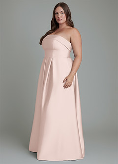 Azazie Lucienne Bridesmaid Dresses Blushing Pink A-Line Strapless Stretch Satin Convertible Dress image10