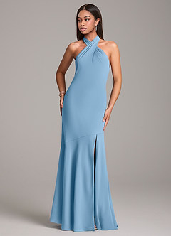 Azazie Lorena Bridesmaid Dresses Steel Blue Mermaid Pleated Chiffon Dress image4