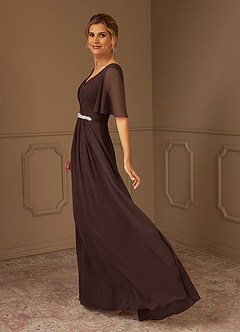 Azazie Tricia Mother of the Bride Dresses Ganache A-Line V-Neck Pleated Chiffon Dress image3