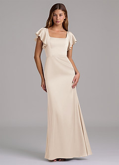 Azazie Elkie Robes de demoiselle d'honneur Robe Sirène en Satin extensible Col Carré Albâtre Blanc image1