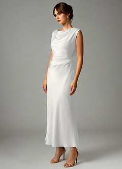 Azazie Kieryn Bridesmaid Dresses White Mermaid Pleated Stretch Satin Dress image3
