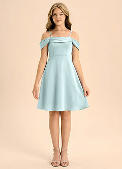 Azazie Anselie Junior Linia A Pofałdowany Satyna elastyczna Mini Młodsza druhna Sukienka image3