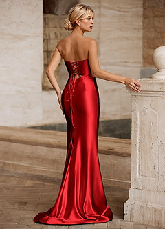 Aelina Czerwony Suknia balowa z gorsetem z wycięciami i satyny image8