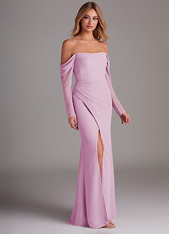 Azazie Hallie Bridesmaid Dresses Candy Pink Mermaid Long Sleeve Chiffon Dress image4