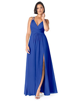 Azazie Farren Bridesmaid Dresses Royal Blue A-Line Pleated Chiffon Convertible Dress image1