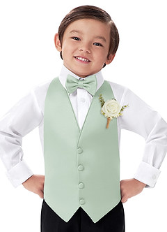 front Boy's Matte Satin Vest & Bow Tie & Boutonniere Set