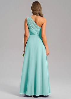 Azazie Phaedra Bridesmaid Dresses Aqua A-Line One Shoulder Chiffon Dress image10
